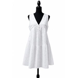 Pretty Garbage Eyelet Tiered Deep V Mini Dress Medium White Cotton Boho Brunch